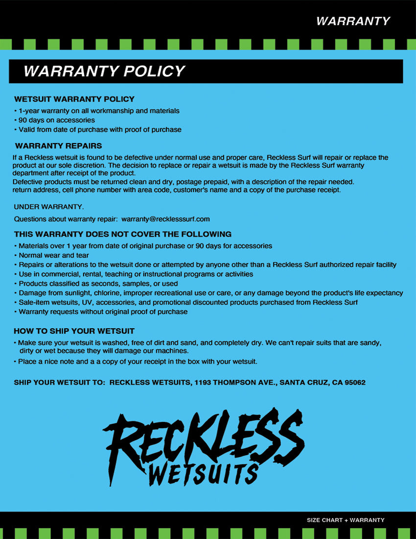 Reckless R2 Fear Nothing 4/3 chest zip full wetsuit