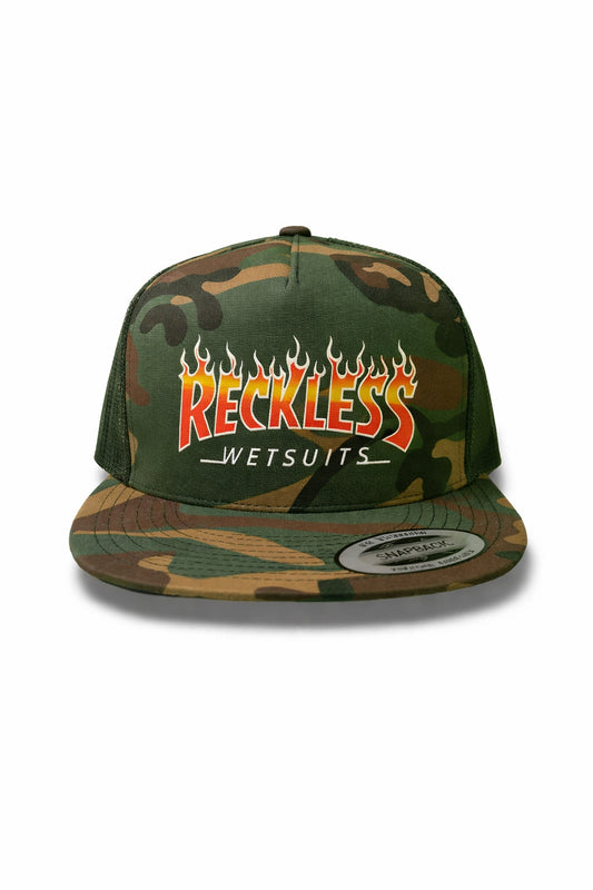 Reckless Camo Hat Flames Graphic